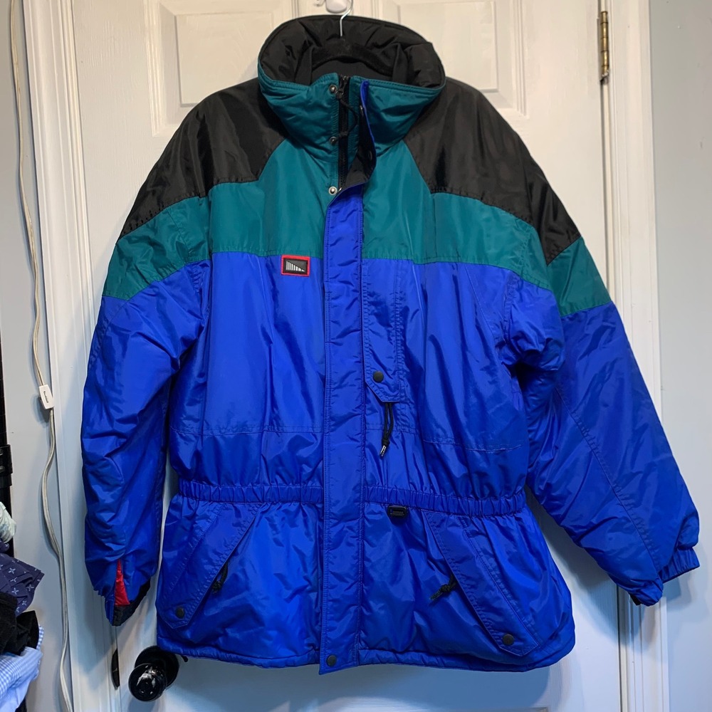 Inside Edge Ski Jacket Large Blue Teal Colorblock Vintage 90s Heavy Puffer Retro
